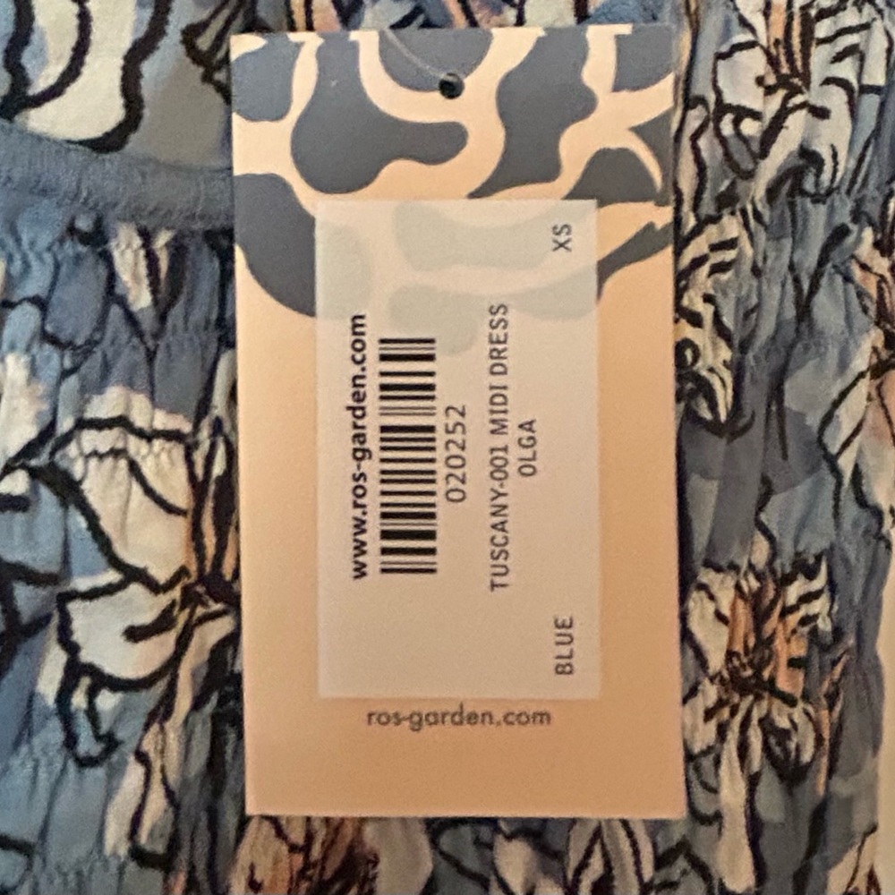 Tuckernuck Ro’s Garden Tuscany Midi Dress Olga Blue XS NWT! - Picture 12 of 14